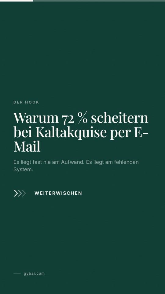 Beispiel-Slide: eine große Headline auf dunkelgrünem Grund mit Fortschrittsbalken oben